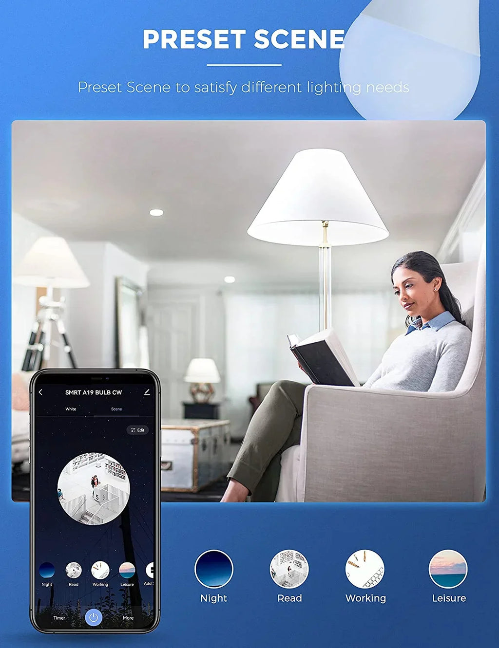 YANSUN A19 Smart Light Bulb Work with Alexa, Google Home & Siri,WiFi LED Bulb Daylight 5000K, 9W 60W, Dimmable, 850LM,4 Pack