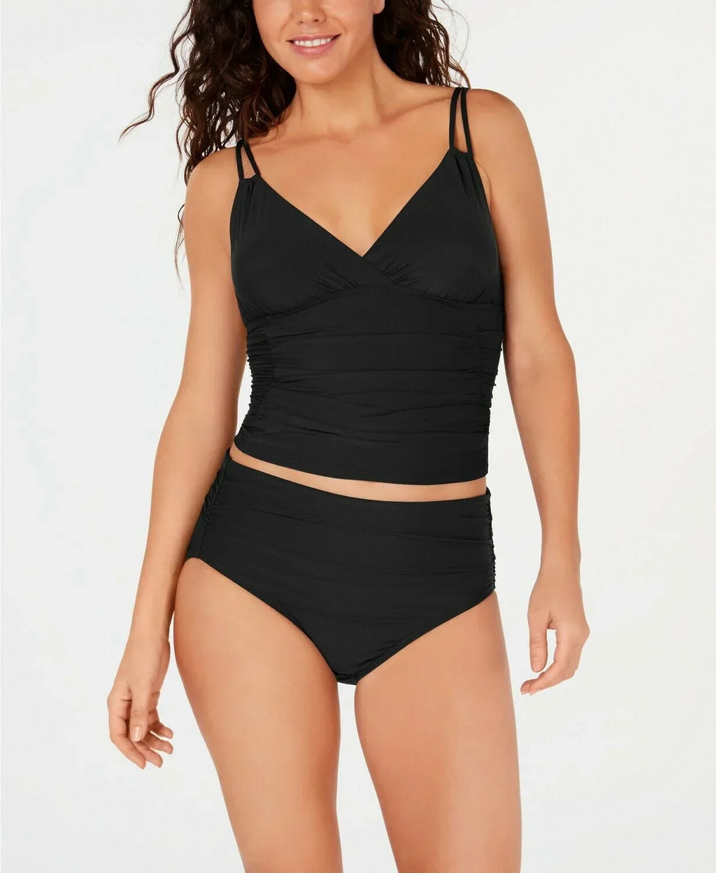 Calvin Klein BLACK Ruched Tankini Swim Top, US X-Small