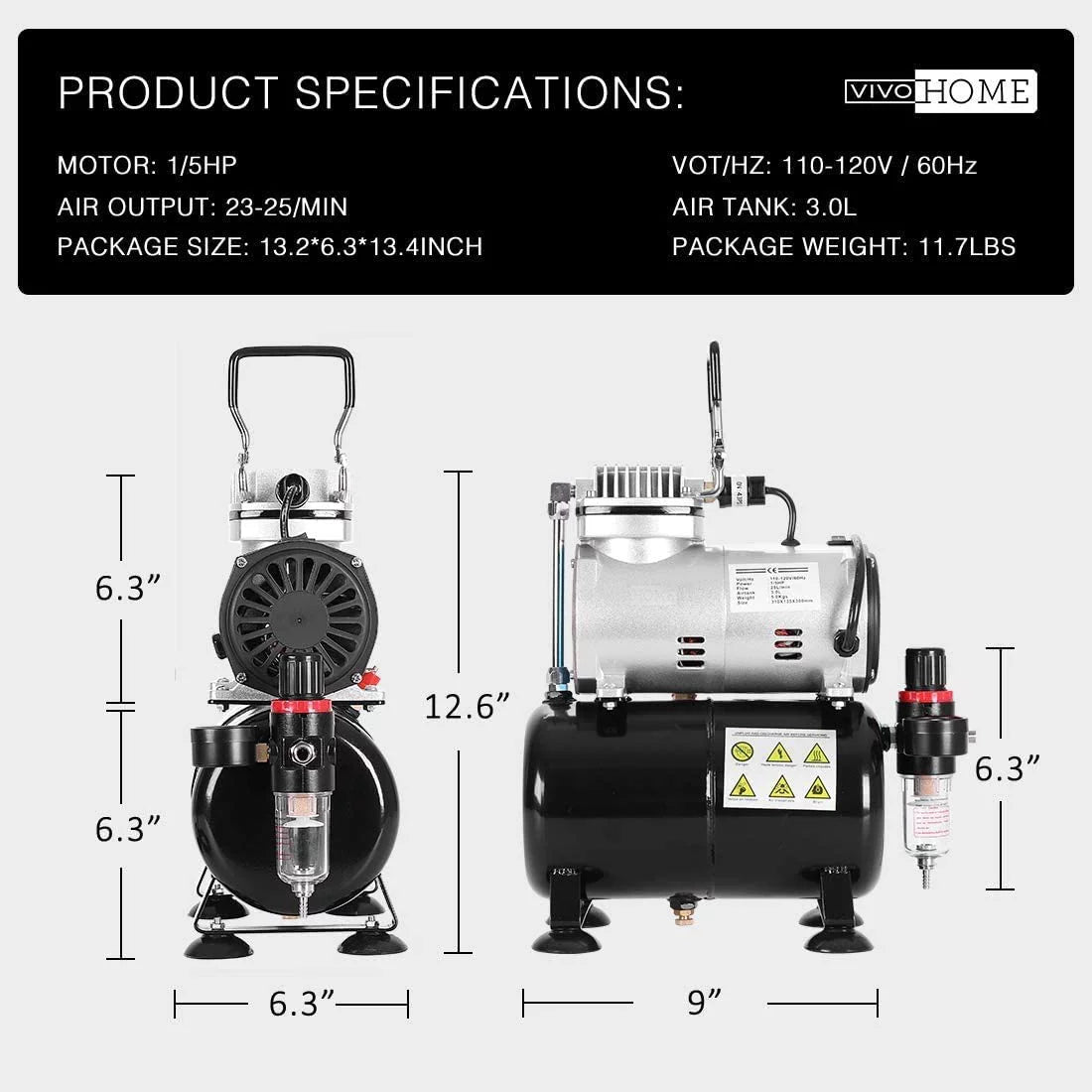 VIVOHOME 110-120V Professional Airbrushing Paint System with 1/5 HP Air Compressor and 1 Airbrush Kit for Tattoo Makeup Shoes Cake Decoration