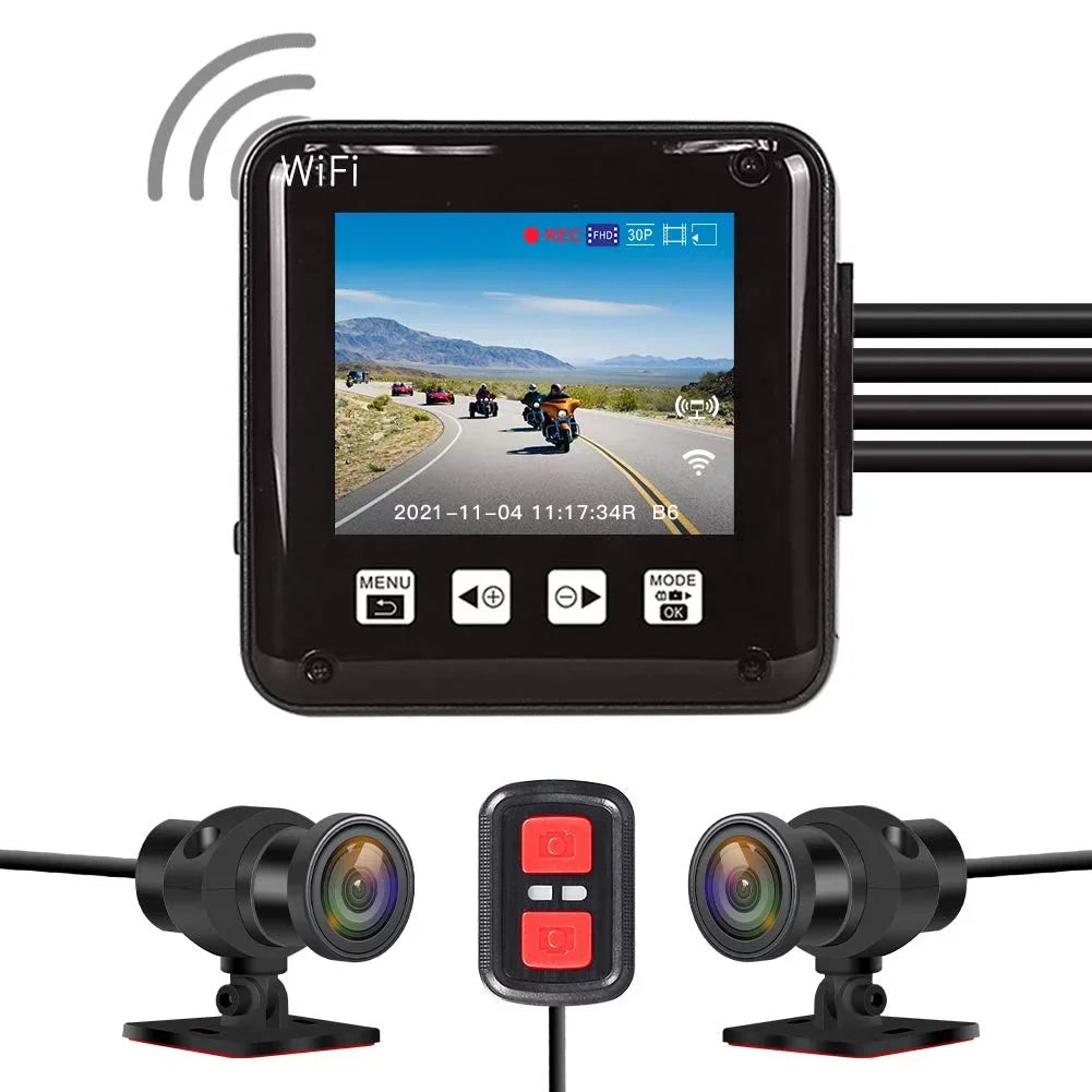 VSYSTO 2 Inch Screen HD 1080P Motorcycle Dash Cam, Full Body Waterproof SonyIMX307 150° Wide Angle Fish Eye Lens Front and Rear Camera, WDR, Night Vision, Loop Recording, G-sensor
