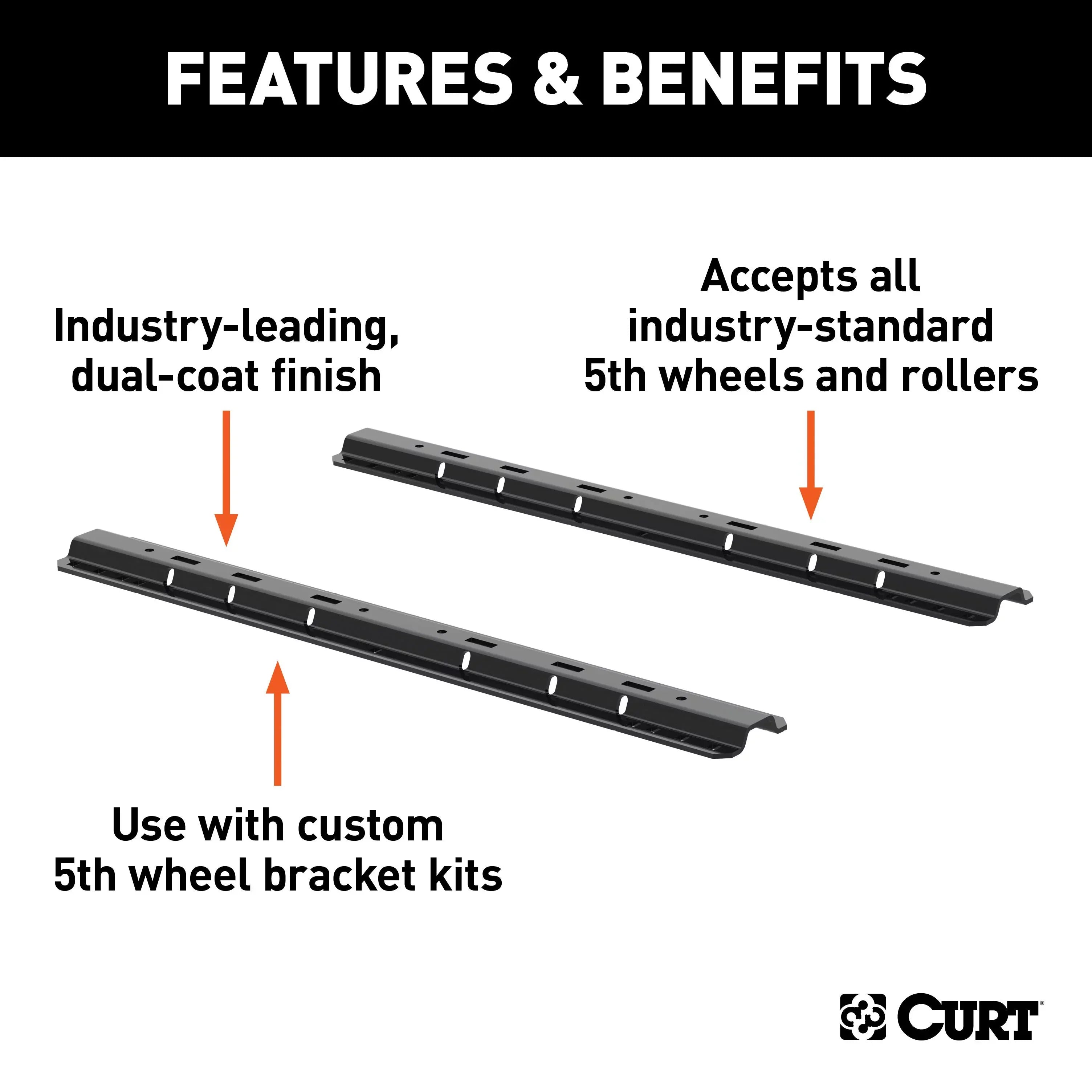 CURT 16200 Industry-Standard 5th Wheel Hitch Rails and Brackets, Carbide Black, 25,000 Pounds