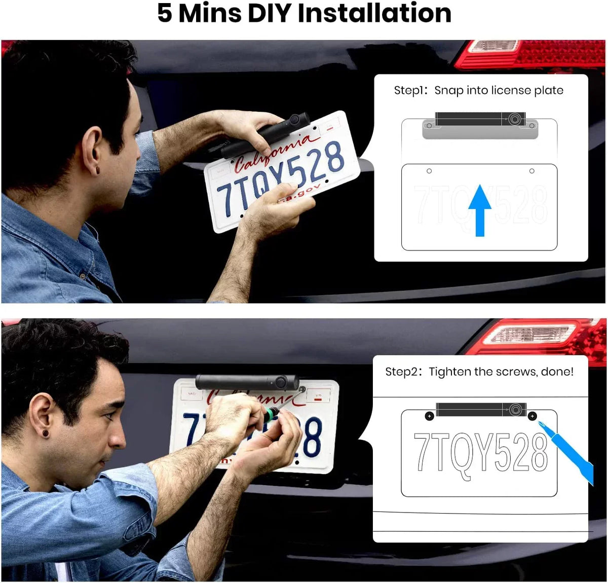 Auto-Vox Solar Wireless Backup Camera for Campervans, 2 Channel Wireless License Plate Back Up Rear View Camera with Solar Panel for Trucks Trailers (TW1)