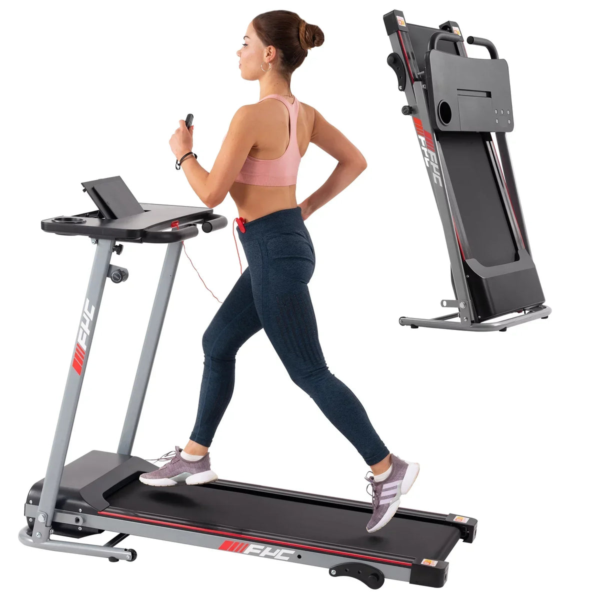Folding Treadmill for Home with Desk - 2.5HP Compact Electric Treadmill for Running and Walking Foldable Portable Running Machine for Small Spaces Workout; 265LBS Weight Capacity
