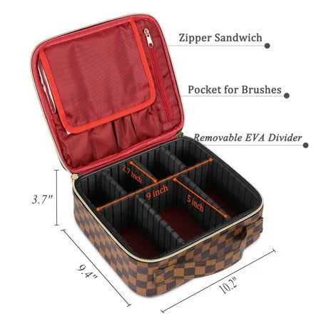 ZBH Travel Makeup Train Case Make Up Cosmetic Organizer Bag Makeup Tool Storage with Adjustable Compartments for Women Makeup Brush Toiletry Jewelry Digital Accessories