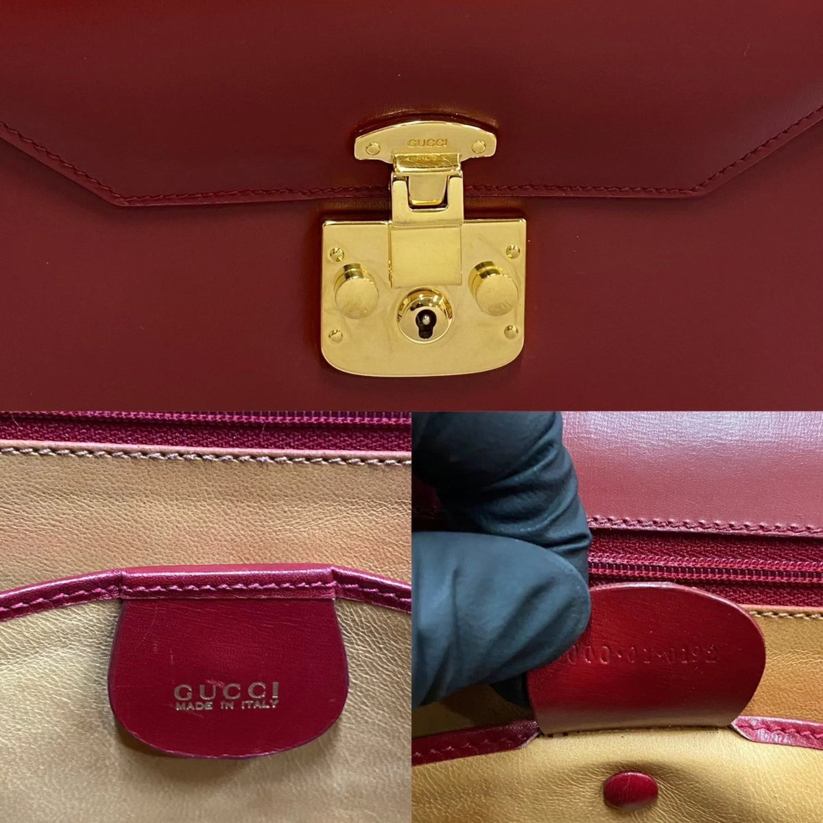 Pre-Owned GUCCI Gucci Old Vintage Ladylock Calf Leather Genuine Handbag Mini Tote Bag Red (Good)