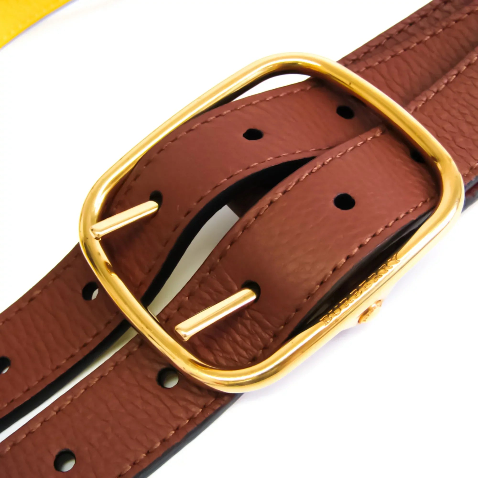 Pre-Owned Burberry Men's Leather Standard Belt Brown,Yellow 85 (Good)