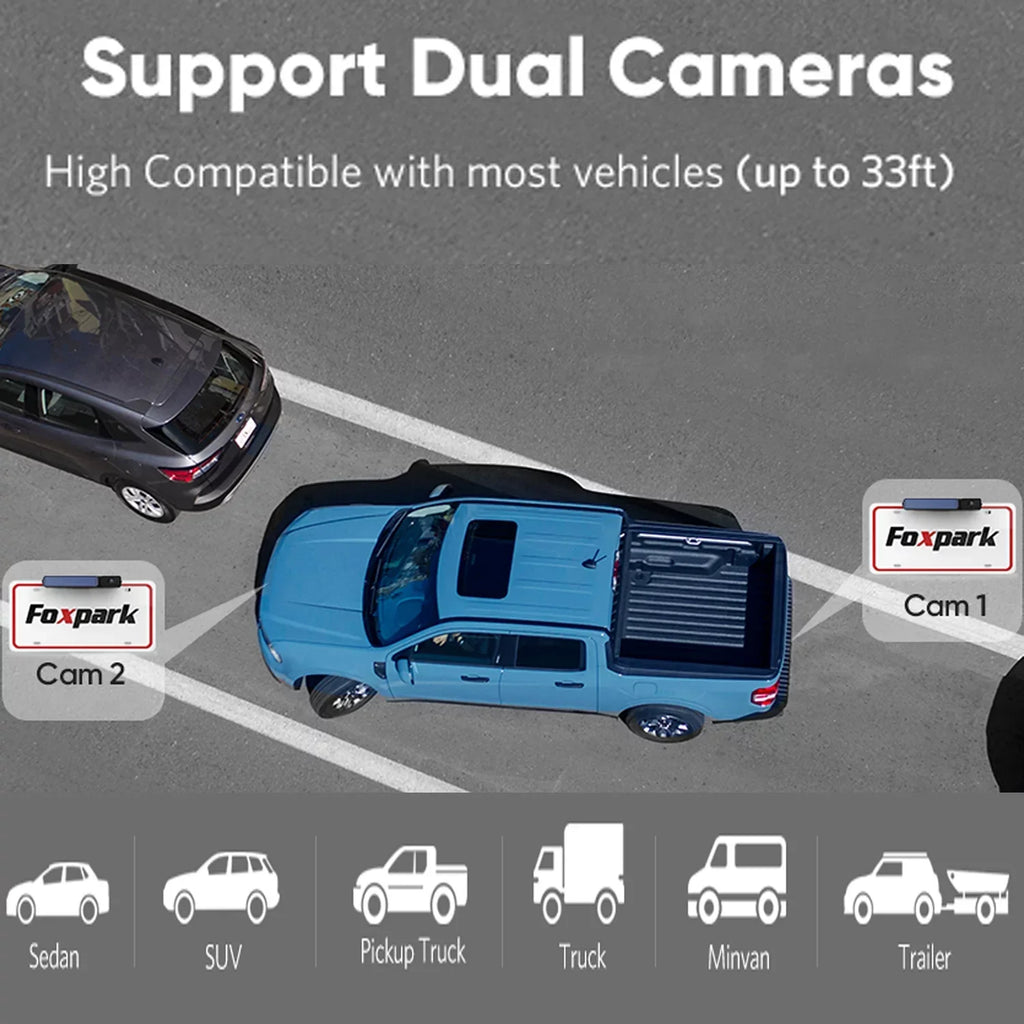 Foxpark Solar RV Backup Camera Reverse Camera with Dual Camera for Campervans, 1080P Rear View Back Up Dual Camera System for Five-Wheeled Trailer Motorhome