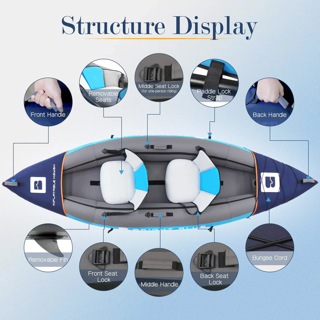 WHDZ 2 Person Inflatable Kayak for Adults Polyester Travel Entertainment Small River or Lake Blue