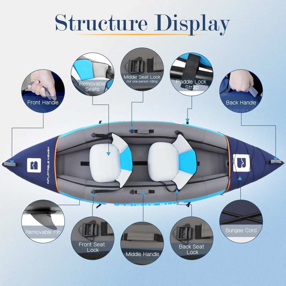WHDZ 2 Person Inflatable Kayak for Adults Polyester Travel Entertainment Small River or Lake Blue