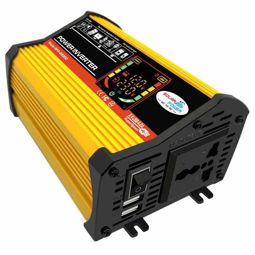 ALLTIMES 6000W Car Power Inverter Reted 500W DC12V-AC220V Modified Sine Wave Intelligent Digital Display 2 USB Ports Fast Charging Auto Charger Converter Adapter