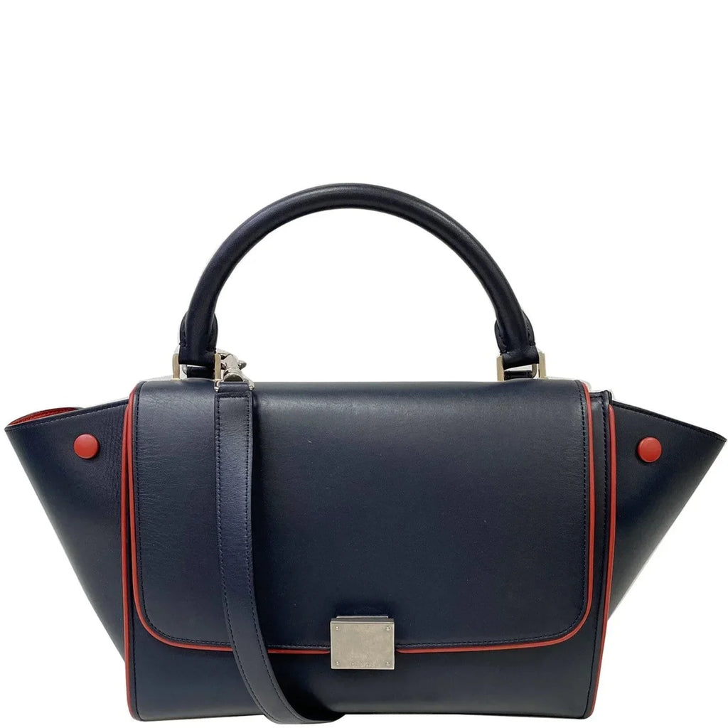 Pre-owned CELINE Trapeze Small 2way Leather Tote Shoulder Bag Blue