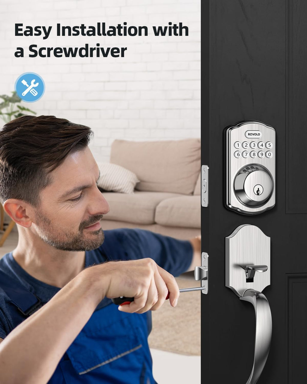 GOURE RE001 Electronic Keypad Deadbolt, Keyless Entry Door Lock, Keyed Entry, Auto Lock, Smart Lock with Handle, Front Door Handle Sets, Anti-Peeking Password, Oil-Rubbed Bronze