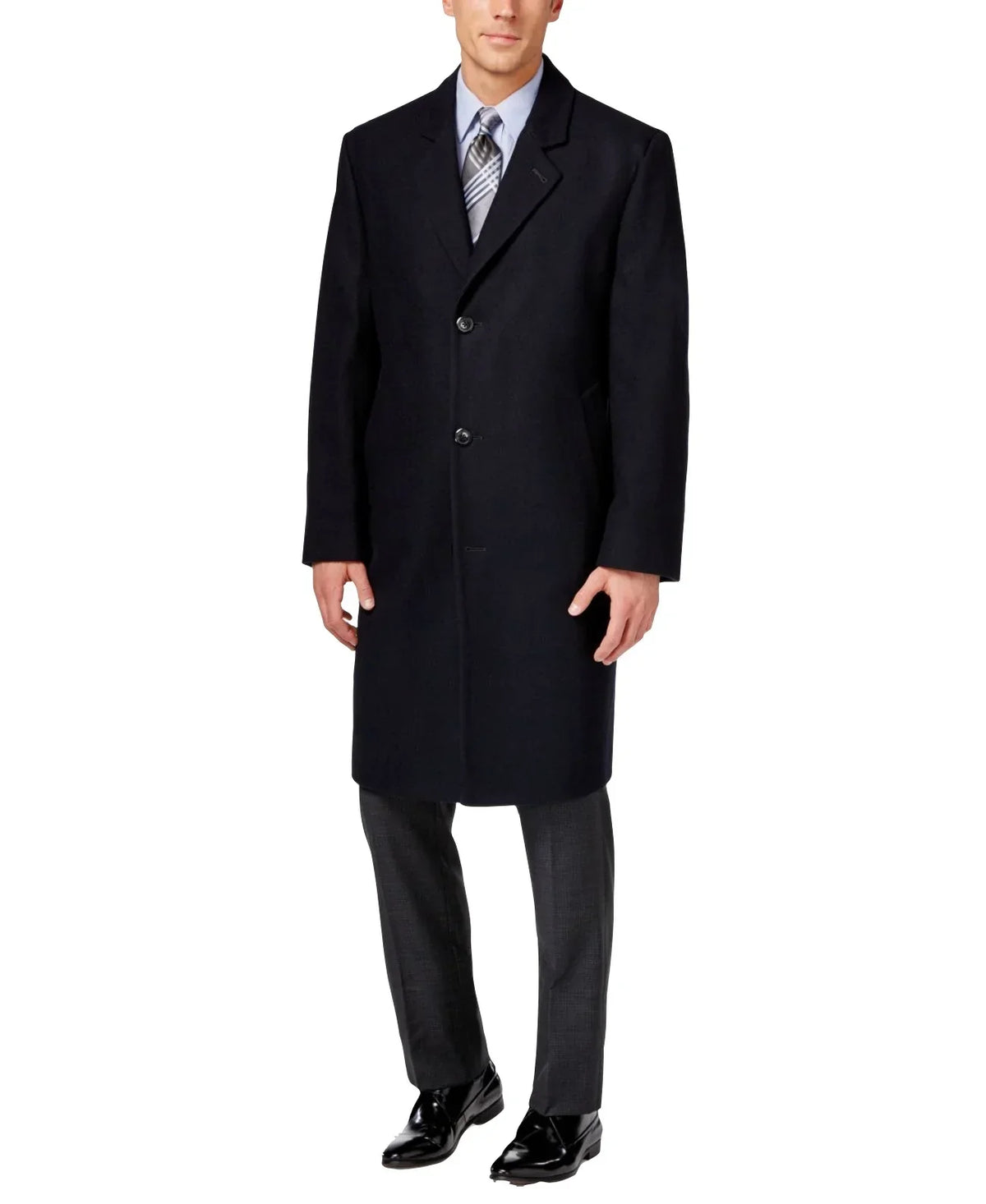 London Fog Big and Tall Signature Wool-Blend Overcoat, Black, 52R