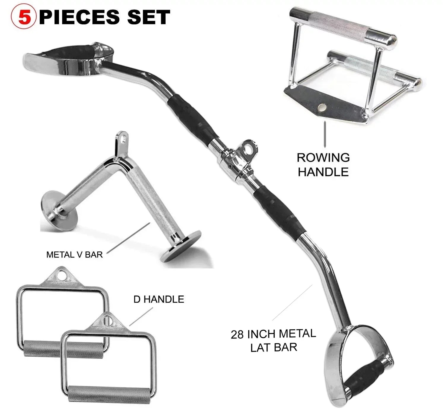 Fitness Maniac 5-Piece tricep pull down cable attachment machine attachments for gym exercise handle triceps tricept accessories home men bar pushdown workout