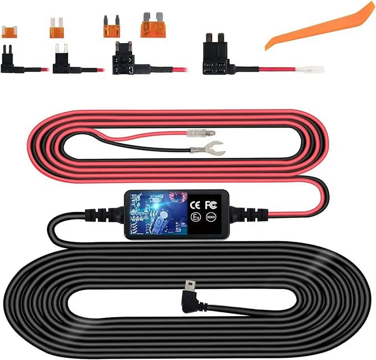 Dash Cam Hardwire Kit, Micro USB Hard Wire Kit for Dashcam, Plozoe 12V-24V to 5V Car Dash Camera Charger Power Cord, Gift 4 Fuse Tap Cable and Installation Tool（11.5ft）