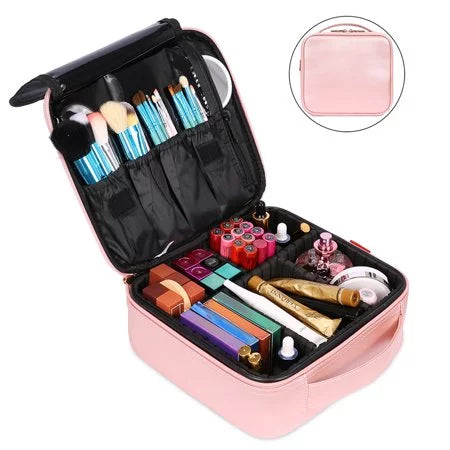 ZBH Travel Makeup Train Case Make Up Cosmetic Organizer Bag Makeup Tool Storage with Adjustable Compartments for Women Makeup Brush Toiletry Jewelry Digital Accessories