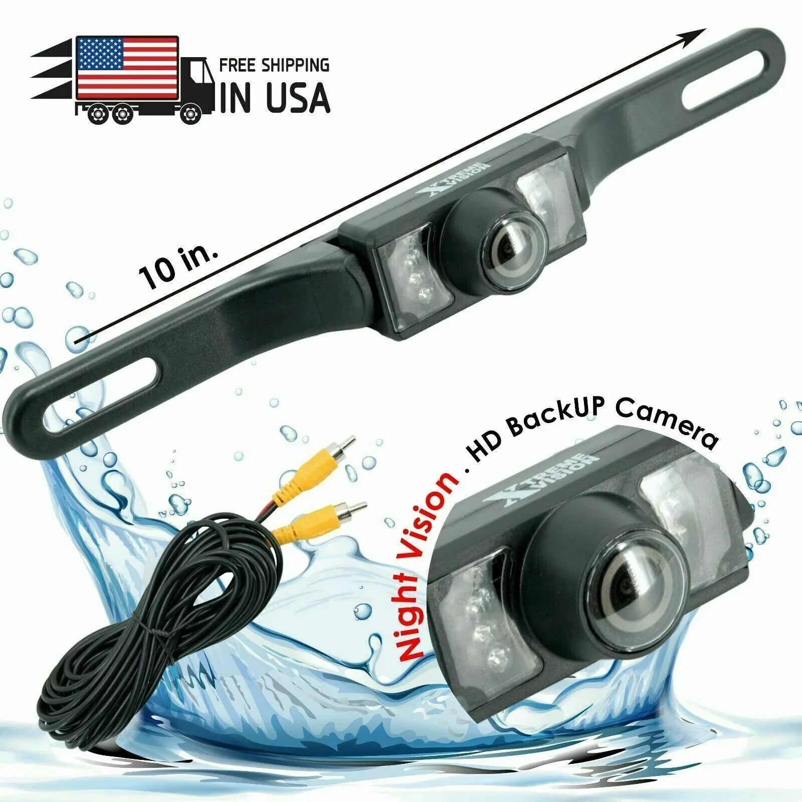 8x HD Wide Angle License Plate Rear View Waterproof Backup Camera Night Vision Bundle