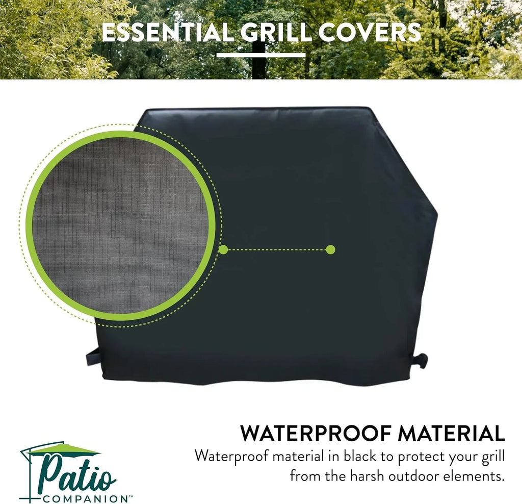 Patio Companion Essential, 80 Inch BBQ Grill Cover, 1 Year Warranty, Heavy-Duty Material, Waterproof and Weather Resistant, Gas Grill Cover for Weber, Char Broil, Broil King, Etc. Black