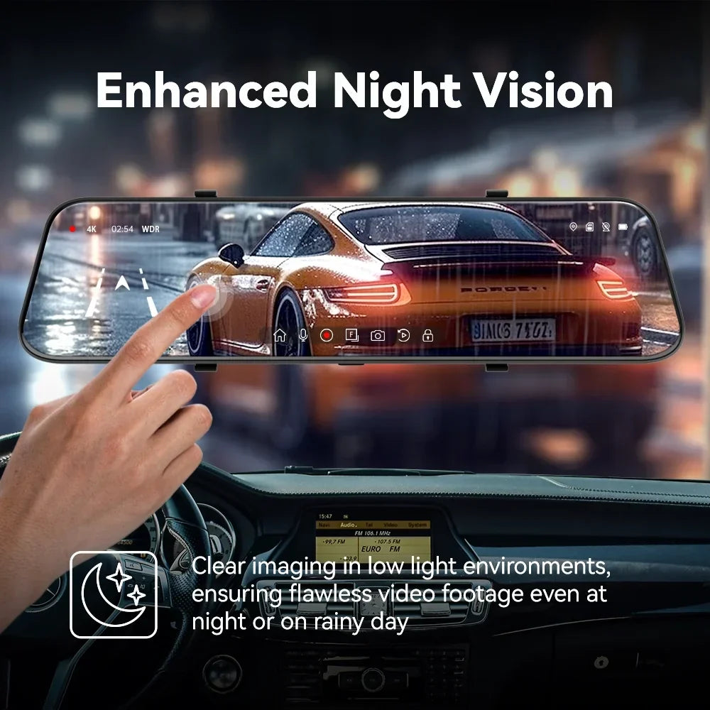 Pre-Owned Pelsee 12" 4K Mirror Dash Cam Backup Camera with Free 32GB Card & GPS, Smart Rearview Mirror for Cars & Trucks, Full HD Front and Rear View Dual Cameras, Night Vision,Parking Assistance