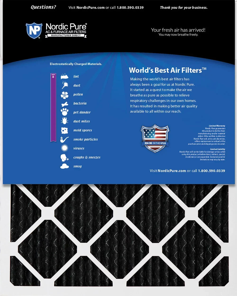 18x30x1 (17_3/4x29_3/4) Pure Carbon Odor Reduction Furnace Air Filters 6 Pack