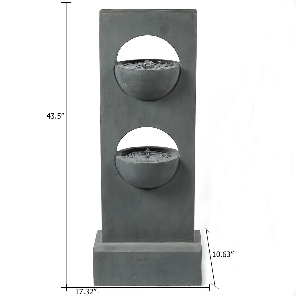 HomeStock Vintage Visions Gray Cement Column Two Tier Bowl Bubbler Outdoor Fountain