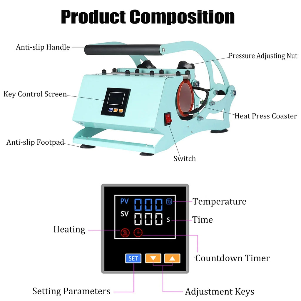 Sublimation Mug Press Machine, Tumbler Heat Press for Straight Tumblers 20OZ Mugs, Cup Baking Machine, DIY Heating Transfer Print with Temperature Time Setting,Green