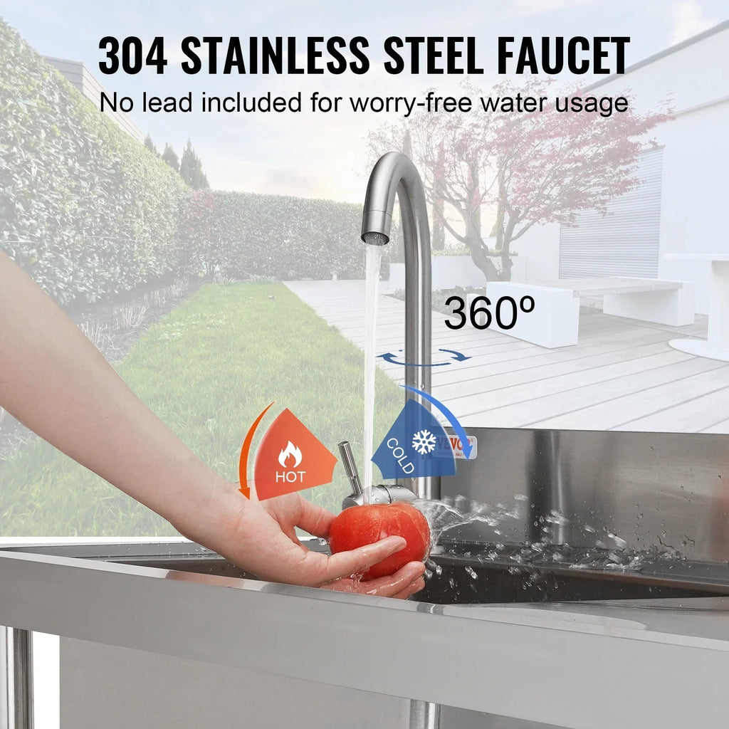 BENTISM Stainless Steel Utility Sink Single Bowl w/Workbench 39.4 x 19.1 x 37.4 in