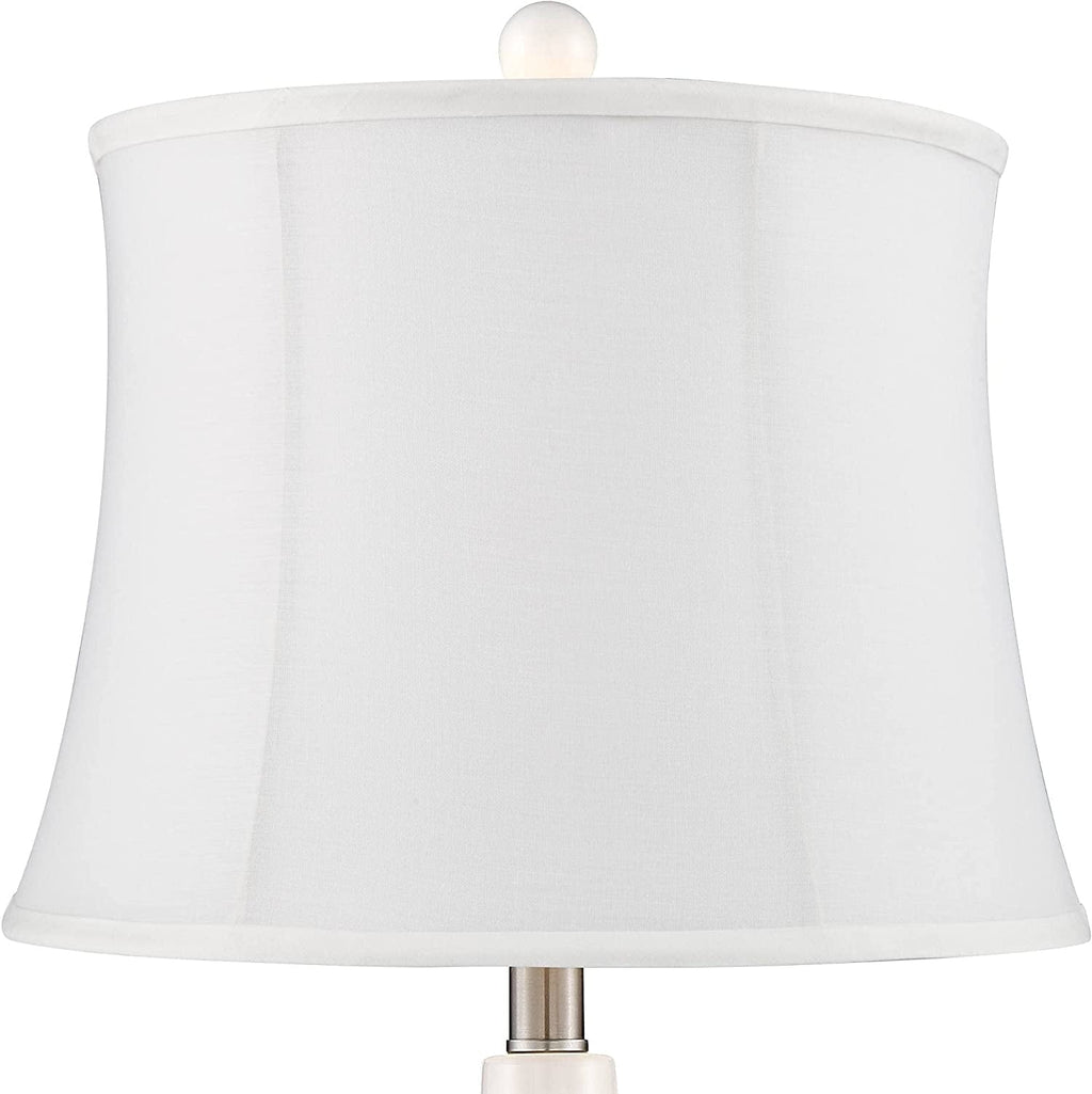 TJUNBOLIFE Lighting Jane Modern Table Lamps 25" Tall  White Ceramic Double Gourd Softback Fabric Tapered Drum Shade for Bedroom Living Room House Home Bedside Nightstand Office Entryw