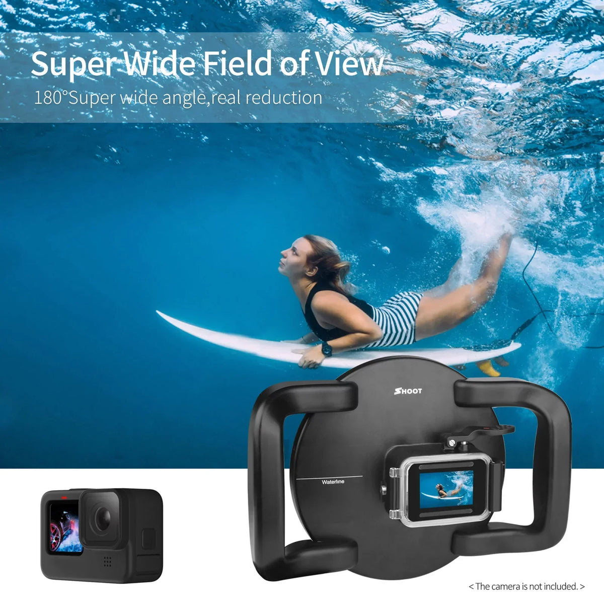 Waterproof Dome Port Case for  9 Black and  10SHOOT XTGP559, Dual Handle, 45m Waterproof, 180° Wide Angle