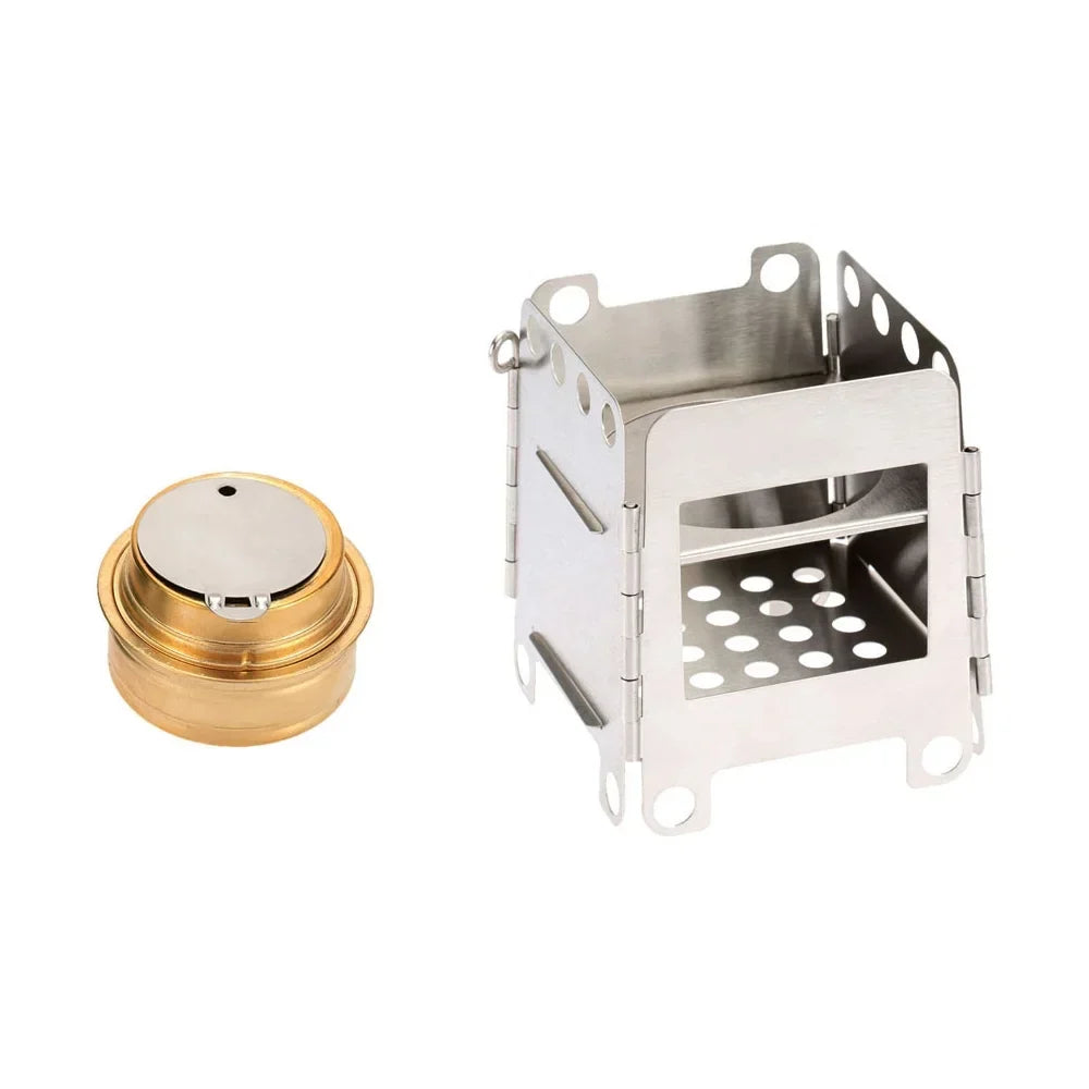 Lightweight Portable Folding Wood Stove - Stainless Steel Pocket Stove for Outdoor Camping, Cooking, Picnic, and Backpacking, Includes Backup Alcohol Burner