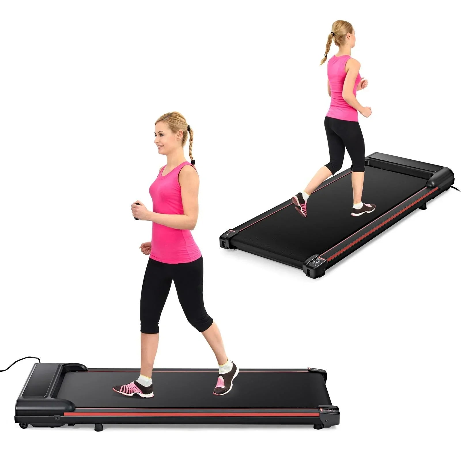 Seizeen Portable Walking Pad, 47''L Under Desk Treadmill Small Size for Home Office, 0.6-3.8MPH Speed for Walking & Jogging, 300lbs Capacity, LED Display, Remote Control