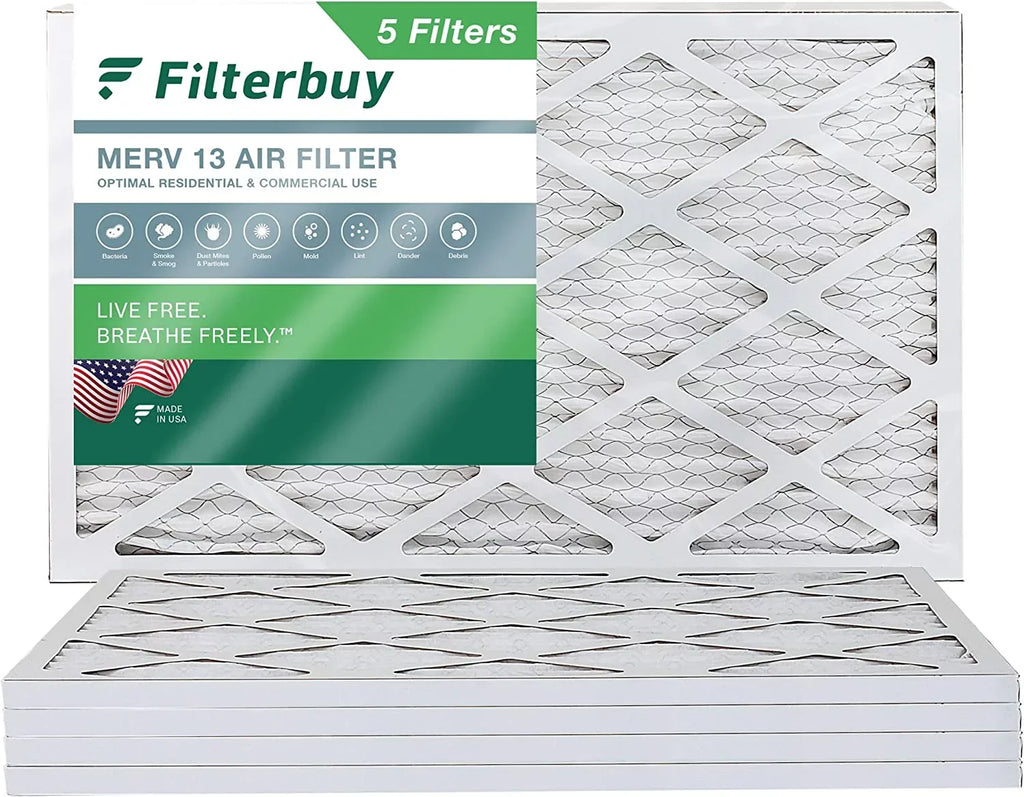Filterbuy 16x25x1 MERV 13 Pleated HVAC AC Furnace Air Filters (5-Pack)