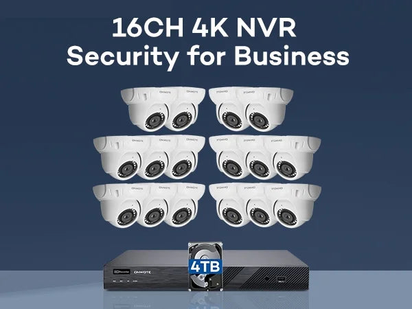 ONWOTE 4K 16 Channel PoE Security Camera System, AI Human & Vehicle Detection, 16CH 4K 8MP NVR with 4TB HDD pre-installed for 24-7 Recording, 16pcs 6MP Outdoor PoE IP Cameras, Business Surveillance