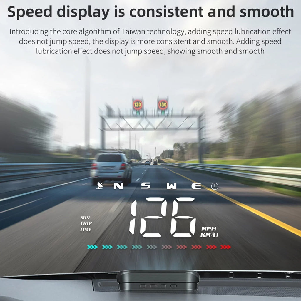 Apexeon Heads-Up Display GPS Speedometer for Car, Digital Speed & Direction, Travel Time, Distance, Ambient Light, Over-Speed Alert