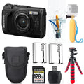 Olympus OM SYSTEM Tough TG-7 Digital Camera (Black) + Floating Hand Grip +  Extra Battery +Tripod + Case -128GB Kit