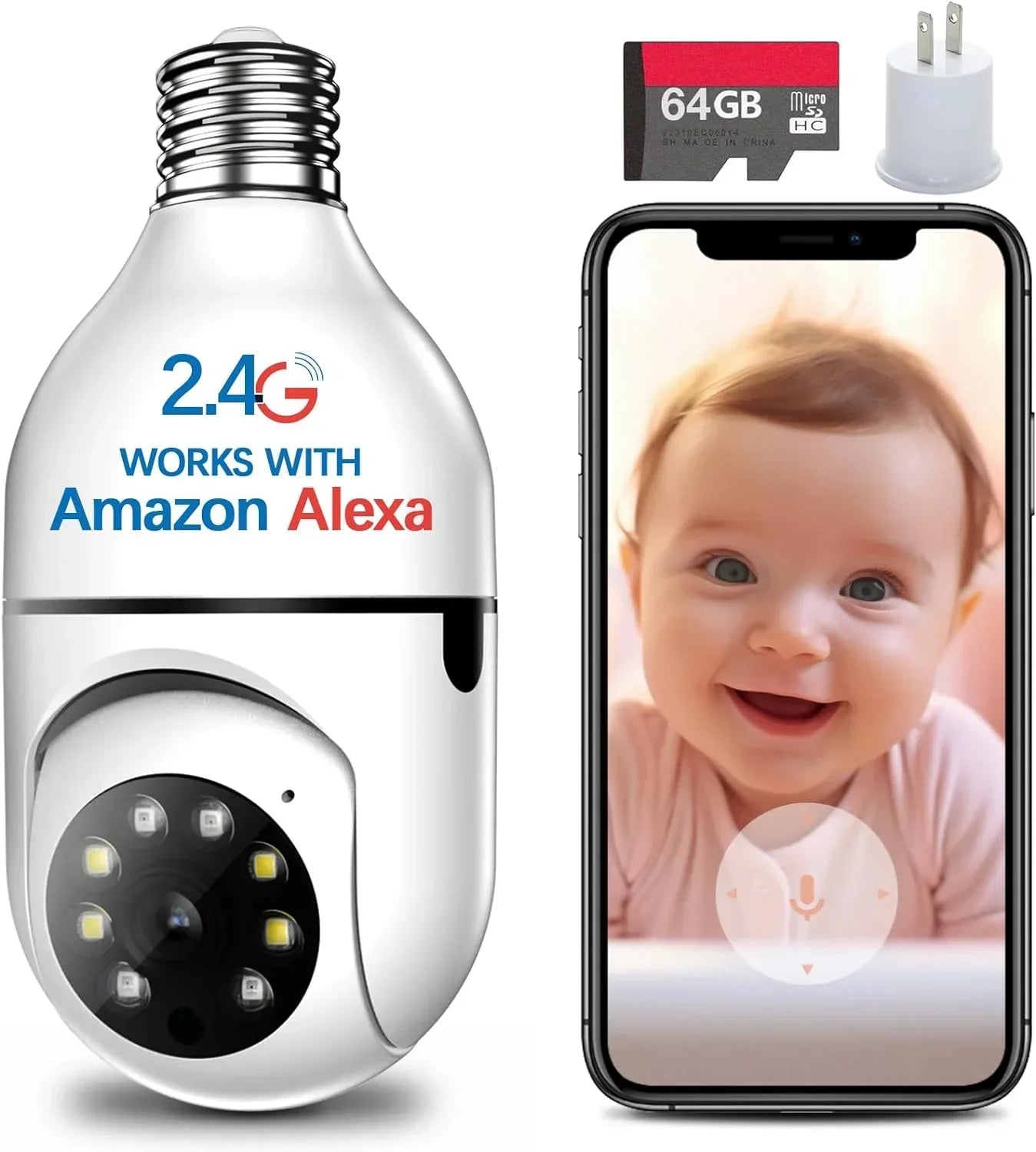 3MP Light Bulb Security Camera 2.4ghz,360 Degree Light bulb Camera Outdoor Indoor Full Color Day