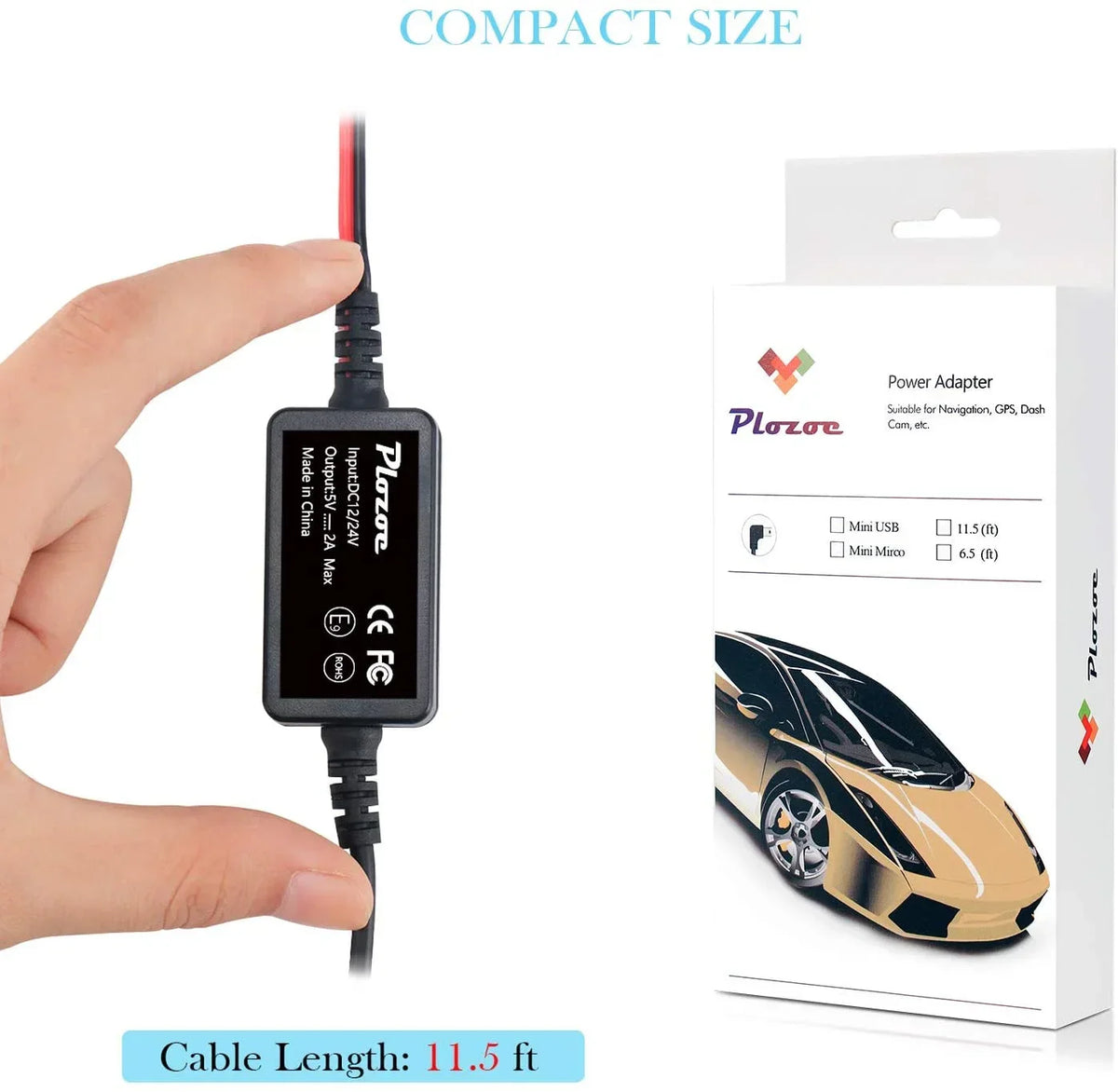Dash Cam Hardwire Kit, Micro USB Hard Wire Kit for Dashcam, Plozoe 12V-24V to 5V Car Dash Camera Charger Power Cord, Gift 4 Fuse Tap Cable and Installation Tool（11.5ft）