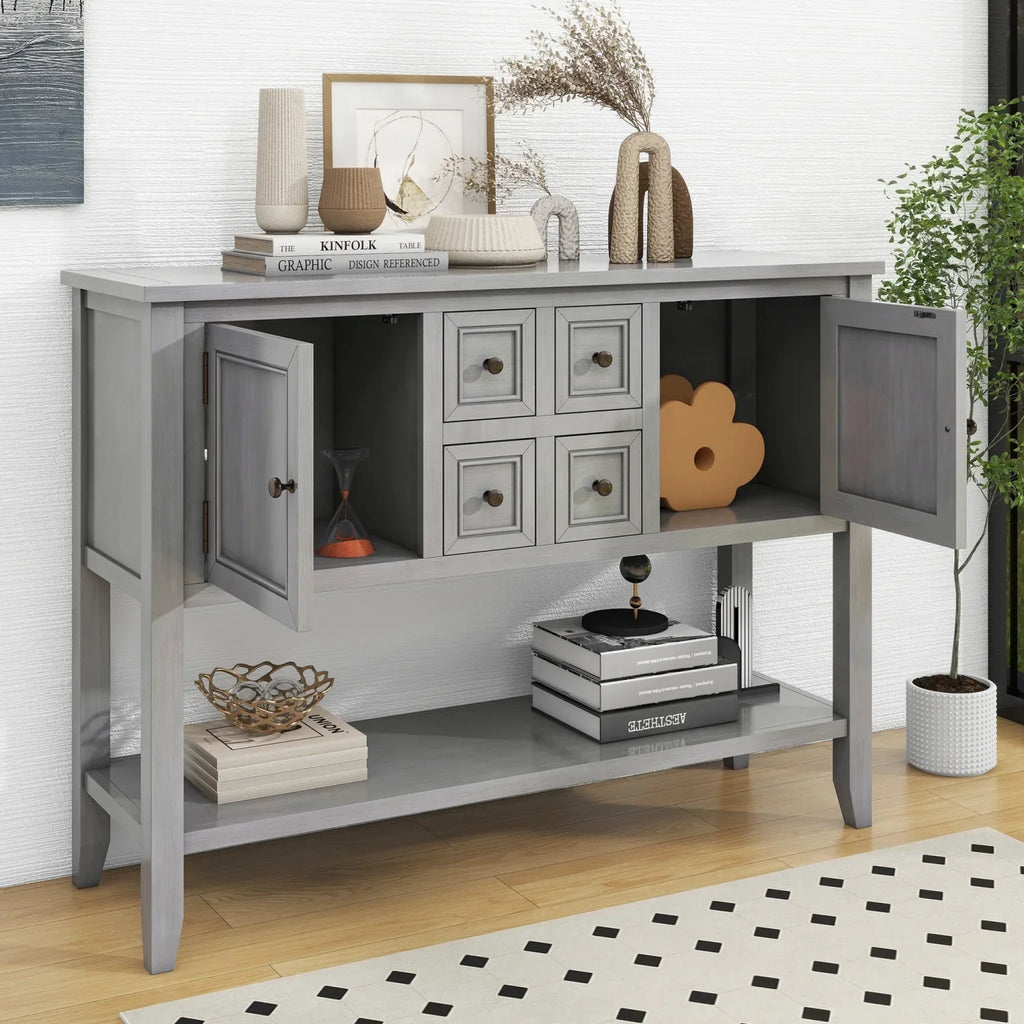 TREXM Cambridge Series Ample Storage Vintage Console Table with Four Small Drawers and Bottom Shelf for Living Rooms  Entrances and Kitchens (Espresso  OLD SKU  WF190263AAP)