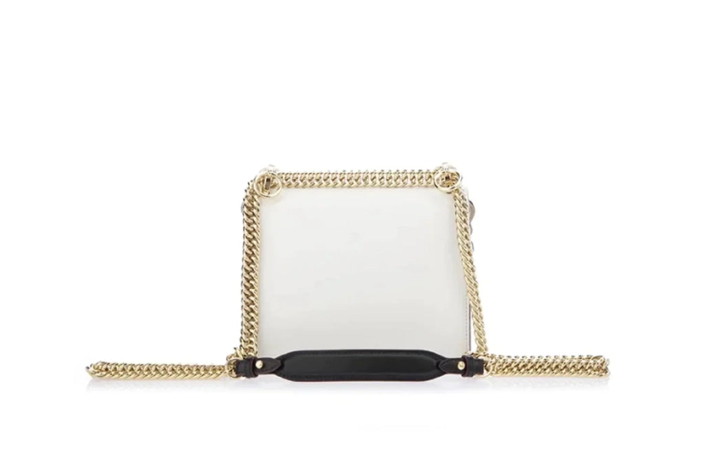 New Fendi Kan I White Multi Color Flowers Leather Chain Bag
