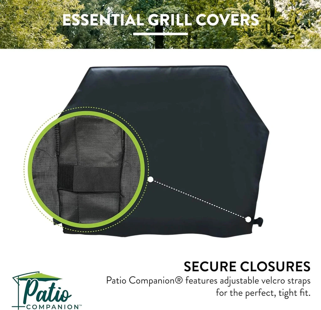 Patio Companion Essential, 80 Inch BBQ Grill Cover, 1 Year Warranty, Heavy-Duty Material, Waterproof and Weather Resistant, Gas Grill Cover for Weber, Char Broil, Broil King, Etc. Black
