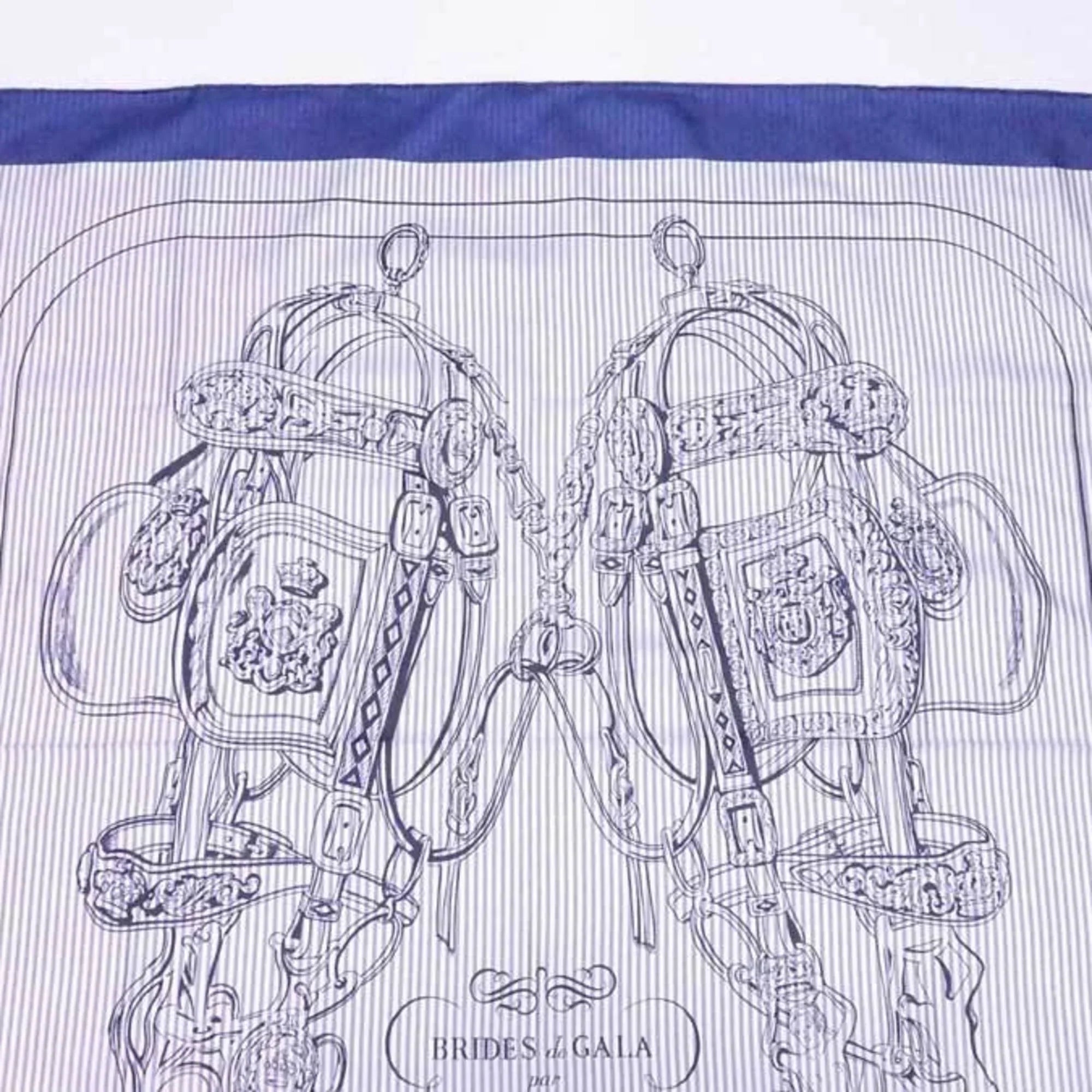 Pre-Owned Hermes HERMES scarf Carre 90 BRIDES de GALA silk navy x white ladies (Good)