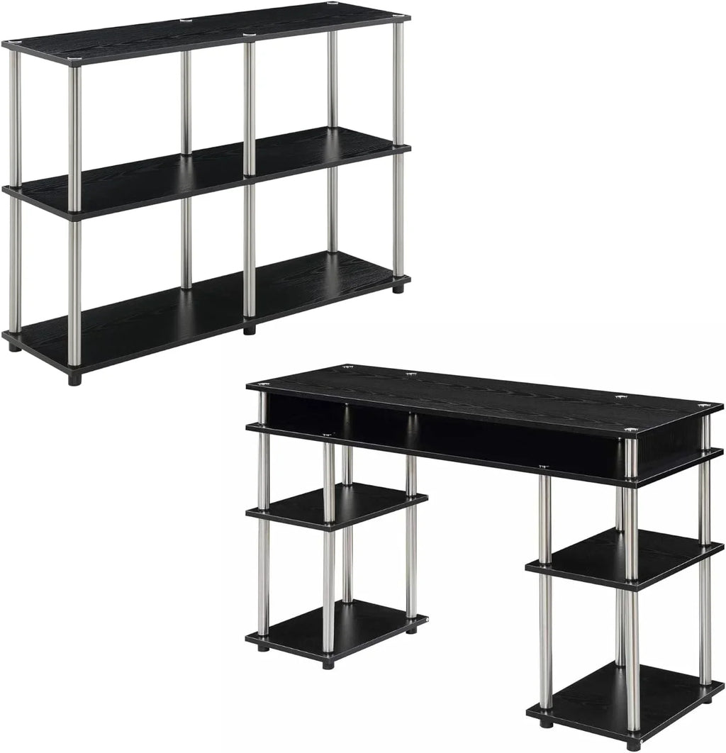 HOZO Designs2Go No Tools Office Contemporary Home Study, Modern Organization, 2-Piece Set (Desk, Console Table), Black