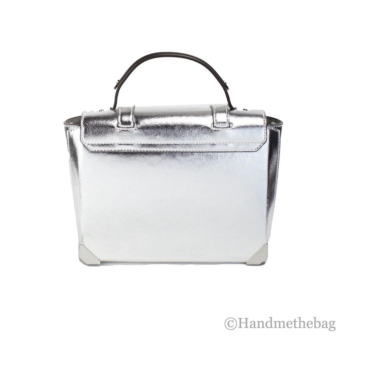 Michael Kors Manhattan Medium Silver Leather Top Handle Satchel Bag