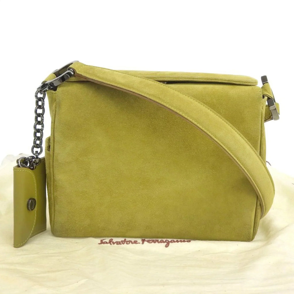 Pre-Owned Salvatore Ferragamo SALVATORE FERRAGAMO Gancini One Shoulder Bag Suede Green BC217651 (Good)