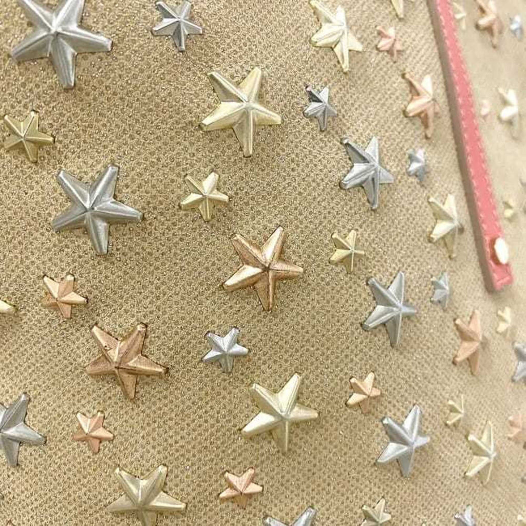 Pre-Owned Jimmy Choo Tote Bag Beige Pink Silver Sarah Studs Star Canvas Leather Women's (Good)