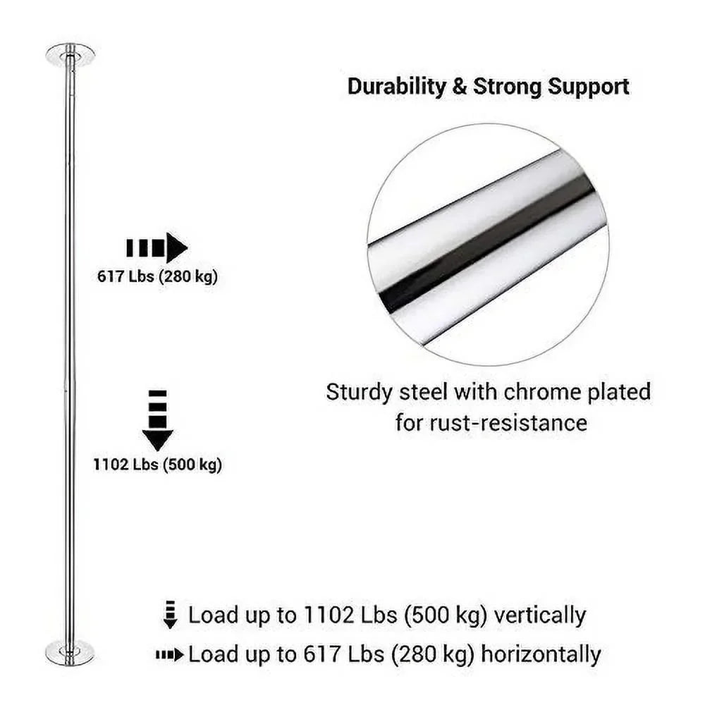 AW 9.25 FT Portable Dance Pole Kit Static Spinning Pole Dancing Pole Strip Poles for Home Removable 45mm Dance Pole Gym Party Club Exercise Fitness Silver/Black/Colorful/Gold, Max Load 1102 Lbs