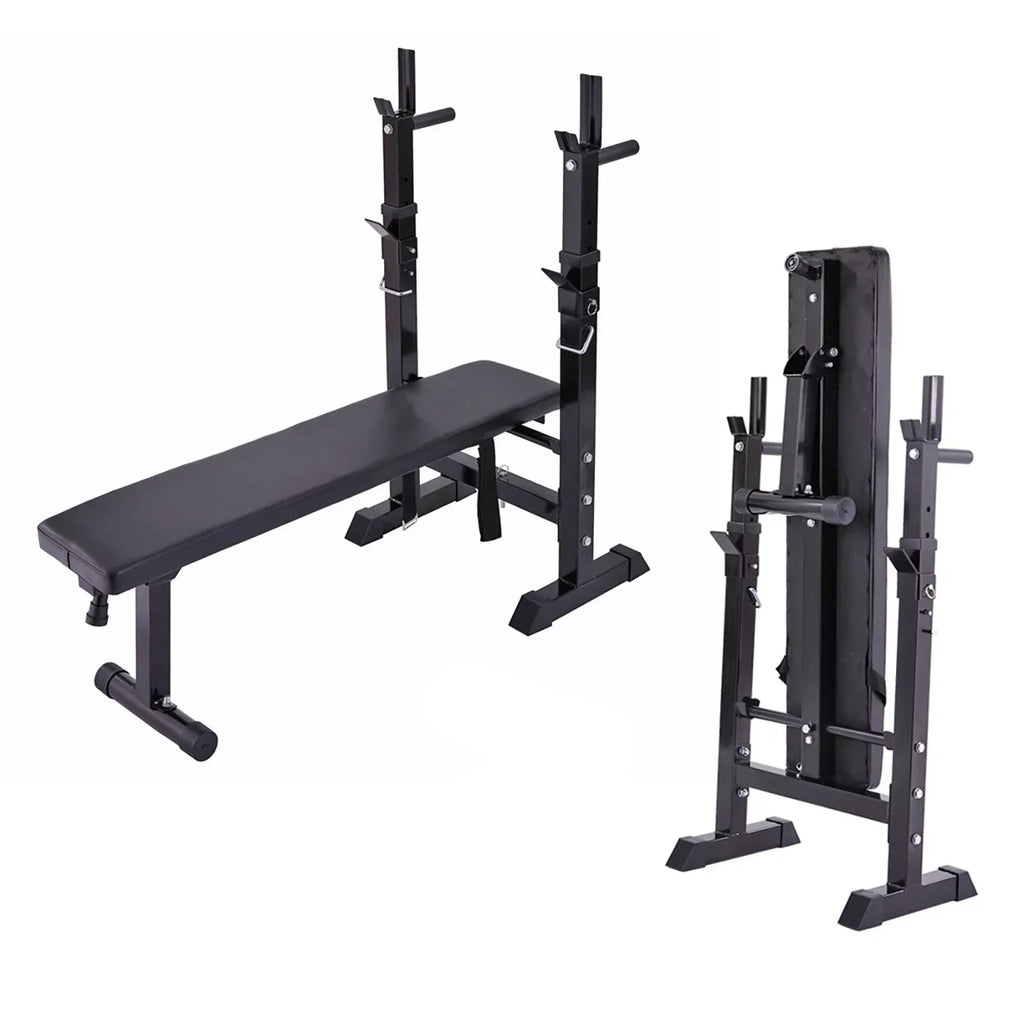 Andoer Adjustable Folding Multifunctional Workout Station, Red and Black, Squat Rack Included