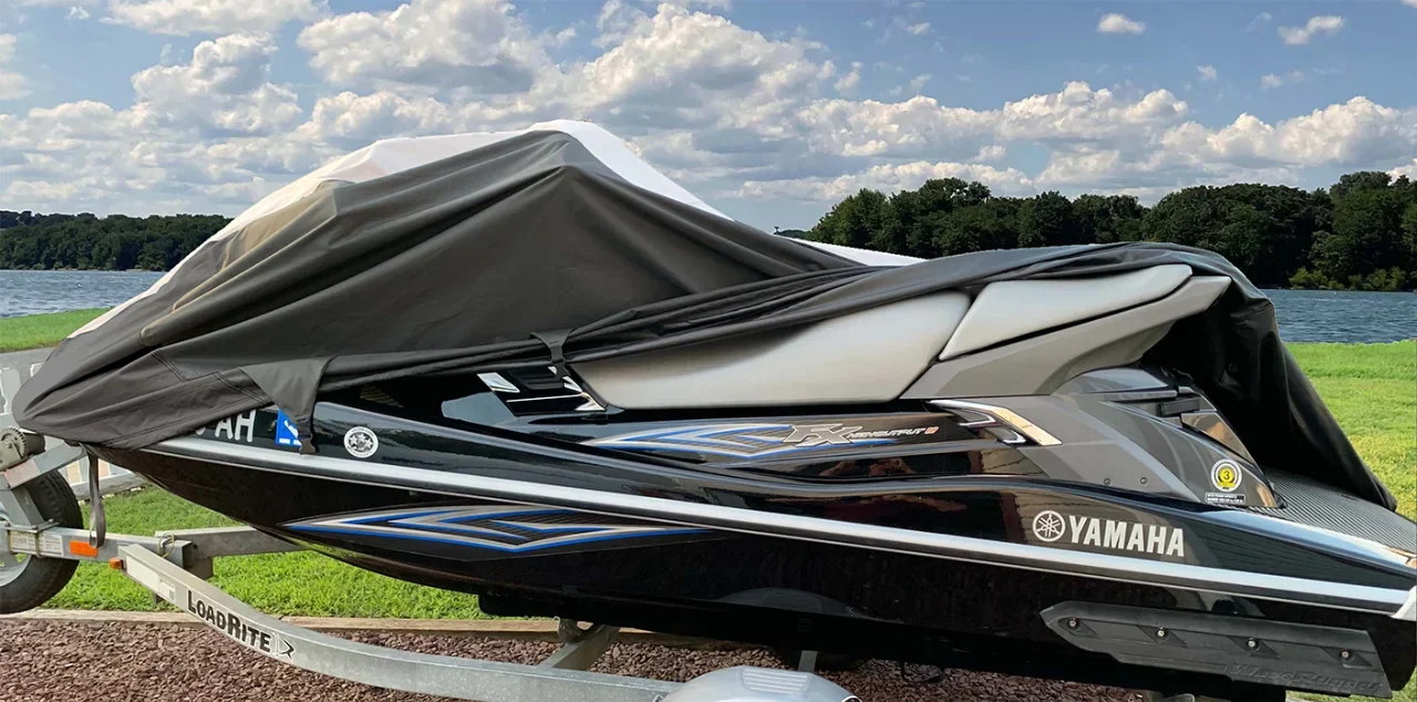 SUPER HEAVY-DUTY PWC 600D JET SKI Cover Compatible for Sea Doo Sea-Doo Bombardier GTI / SE 155 2011-2017 Jet Ski Trailerable Cover Black/Grey