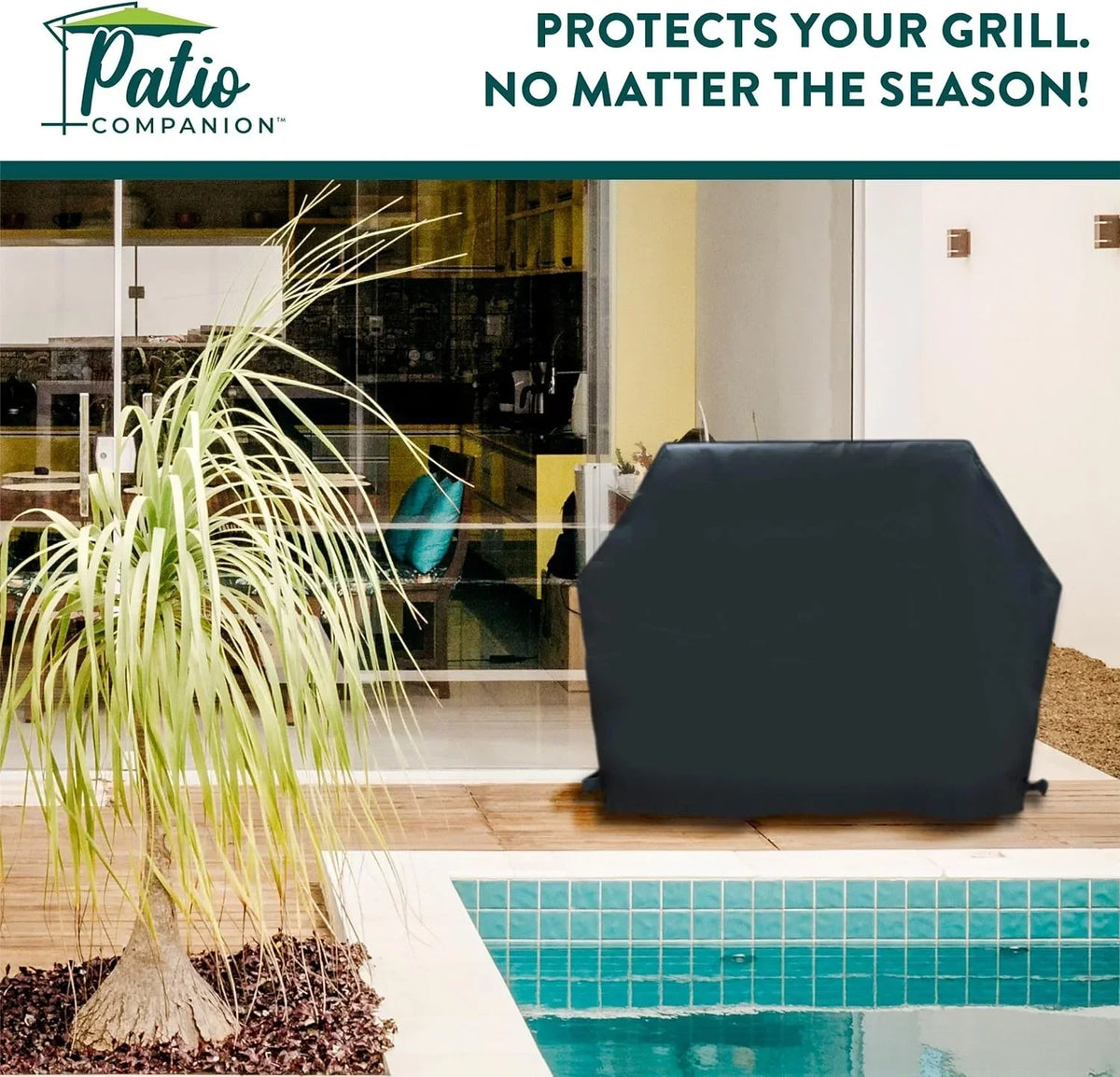 Patio Companion Essential, 80 Inch BBQ Grill Cover, 1 Year Warranty, Heavy-Duty Material, Waterproof and Weather Resistant, Gas Grill Cover for Weber, Char Broil, Broil King, Etc. Black