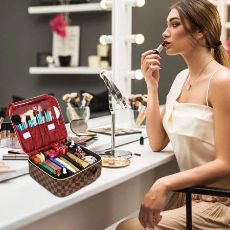 ZBH Travel Makeup Train Case Make Up Cosmetic Organizer Bag Makeup Tool Storage with Adjustable Compartments for Women Makeup Brush Toiletry Jewelry Digital Accessories